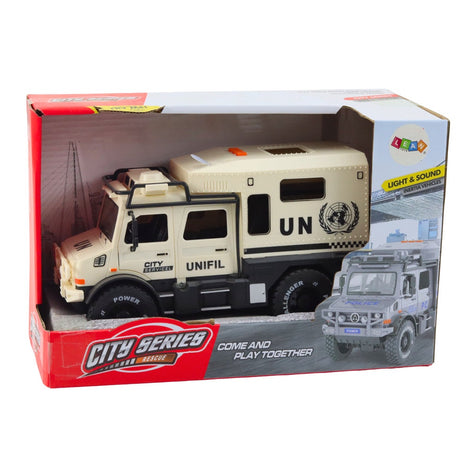 Leksaksbil Off-Road City Service 1:14 dragback ljus/ljud beige