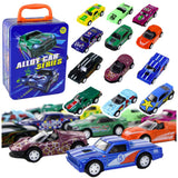 Leksaksbilar friktionsdrift 12-pack 1:64 med metallväska, 3+