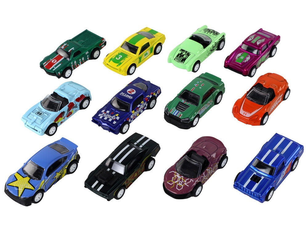 Leksaksbilar friktionsdrift 12-pack 1:64 med metallväska, 3+