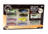 Leksaksbilar metall 10-pack med flammor skala 1:64 8 cm