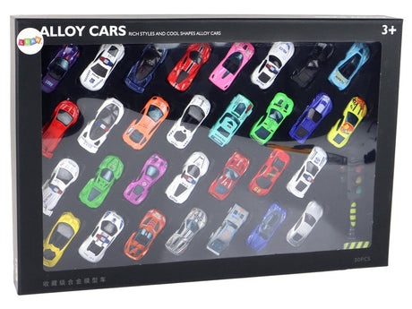 Leksaksbilar set 30-pack sportbilar & polisbilar 7 cm, från 3 år