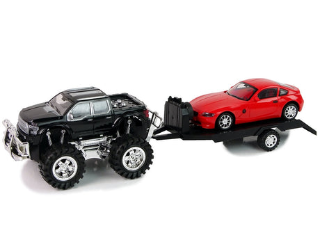 Leksaksbilar set Monstertruck med karavan och vit BMW, 3 delar