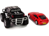 Leksaksbilar set Monstertruck med karavan och vit BMW, 3 delar