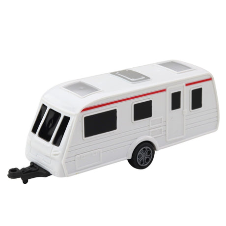 Leksaksbil die-cast off-road med campingtrailer röd/vit + kort