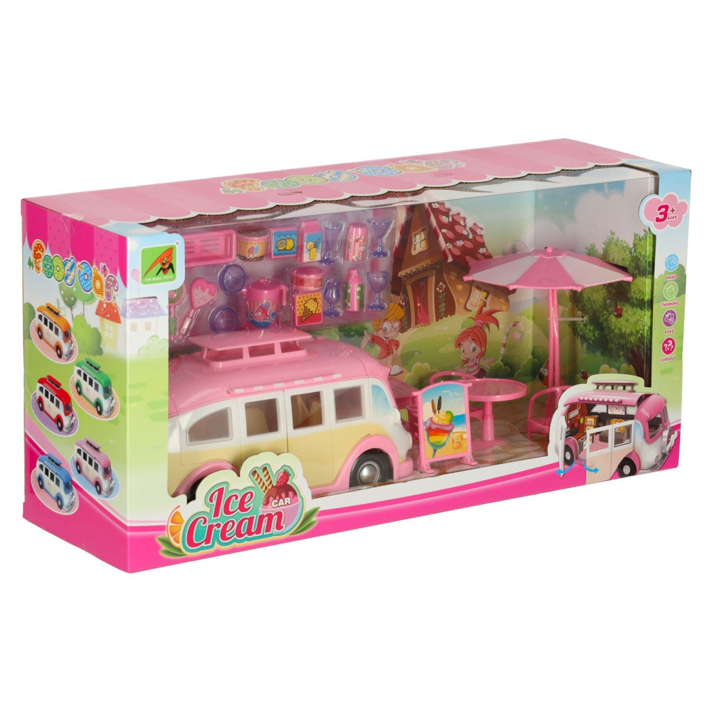Leksaksbil glassbil camper med tillbehör 30 delar, rosa/vit, 3+