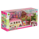 Leksaksbil glassbil camper med tillbehör 30 delar, rosa/vit, 3+