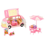 Leksaksbil glassbil camper med tillbehör 30 delar, rosa/vit, 3+