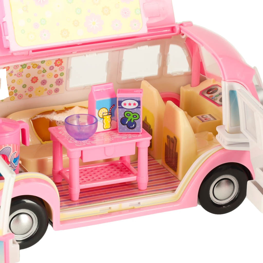 Leksaksbil glassbil camper med tillbehör 30 delar, rosa/vit, 3+