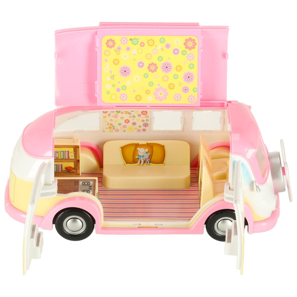 Leksaksbil glassbil camper med tillbehör 30 delar, rosa/vit, 3+