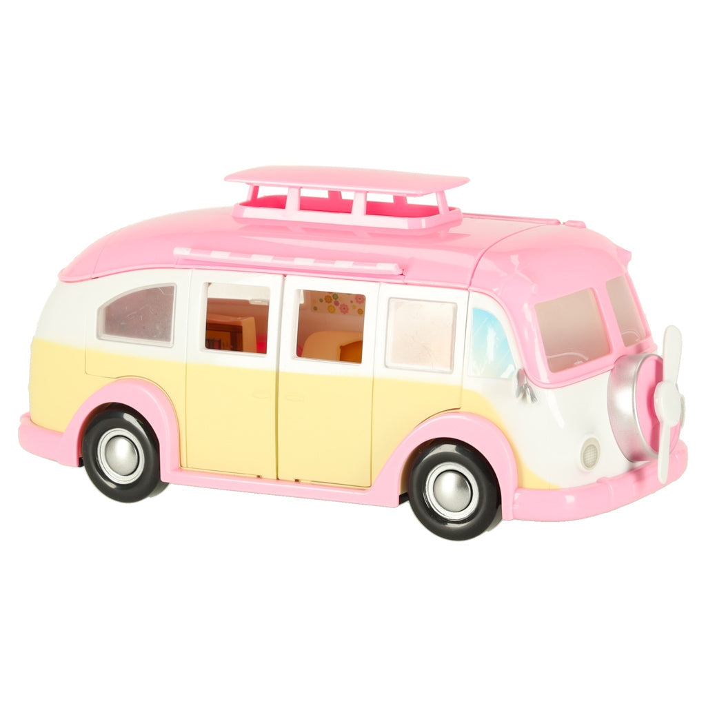 Leksaksbil glassbil camper med tillbehör 30 delar, rosa/vit, 3+