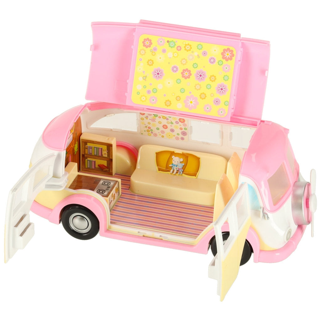 Leksaksbil glassbil camper med tillbehör 30 delar, rosa/vit, 3+