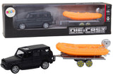 Leksaksbil off-road med trailer och båt svart/orange 17 cm