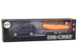 Leksaksbil off-road med trailer och båt svart/orange 17 cm