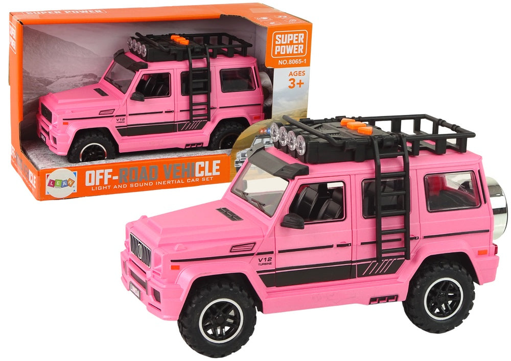 Leksaksbil offroad rosa 25 cm med friktionsdrift, ljud & ljus 3+