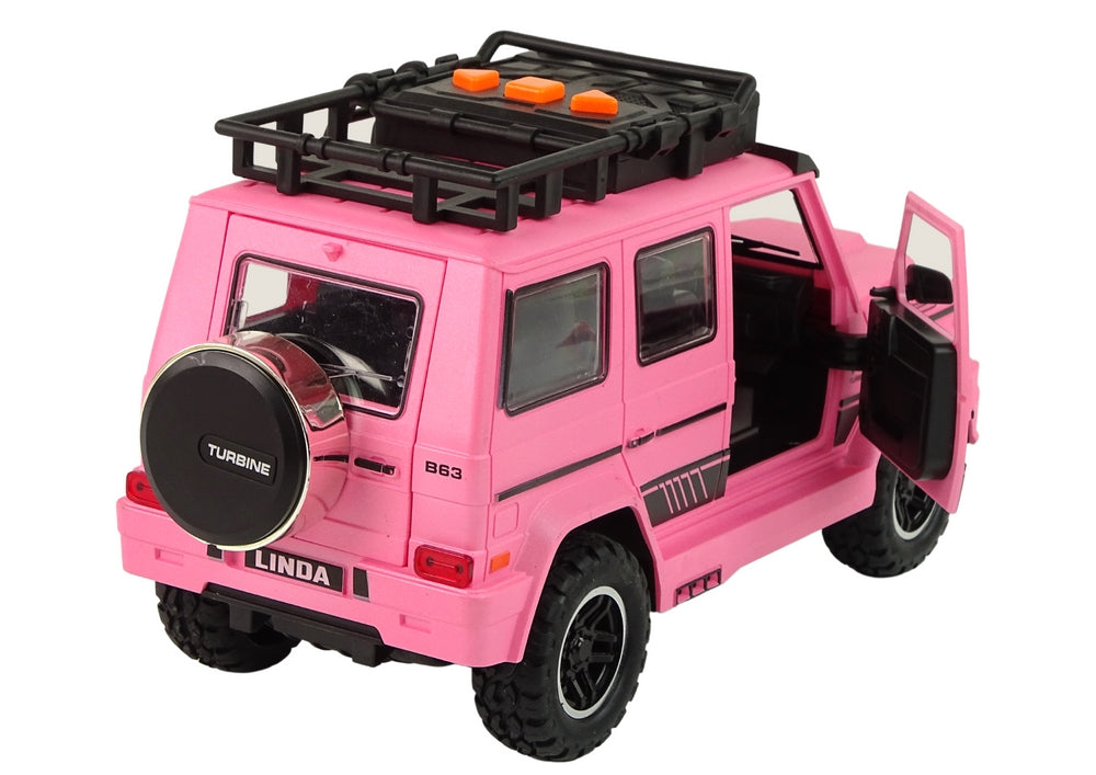 Leksaksbil offroad rosa 25 cm med friktionsdrift, ljud & ljus 3+