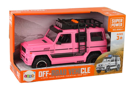 Leksaksbil offroad rosa 25 cm med friktionsdrift, ljud & ljus 3+