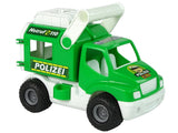 Leksaksbil polisbil med släp 24 cm, öppningsbara delar, 1+ år