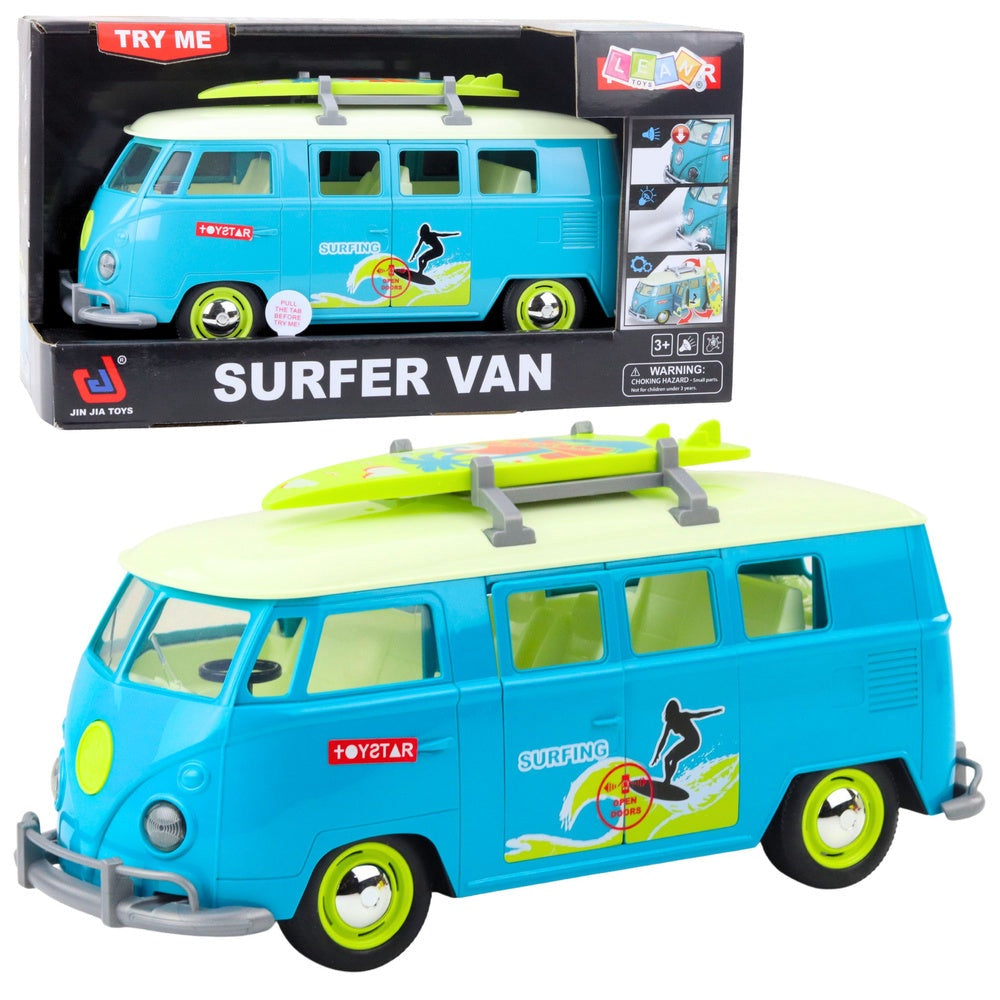 Leksaksbil surfvan retro 26,5 cm med ljus/ljud och avtagbar surfbräda