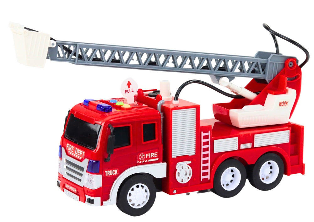 Leksaksbrandbil 1:16 med vattenspruta, ljus/ljud, friktion 26,5 cm