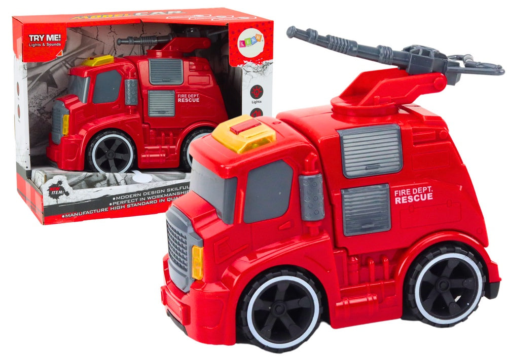 Leksaksbrandbil 19 cm med ljus och ljud, rörlig vattenkanon 3+