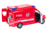 Leksaksbrandbil 26 cm med ljus/ljud, drivfunktion och öppningsbara dörrar