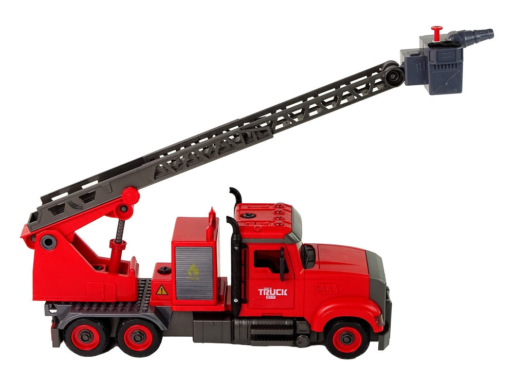 Leksaksbrandbil 34 cm med friktionsdrift, ljud/ljus och stege 3+