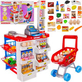 Leksaksbutikset med kassaapparat, skanner ljus/ljud & shoppingvagn