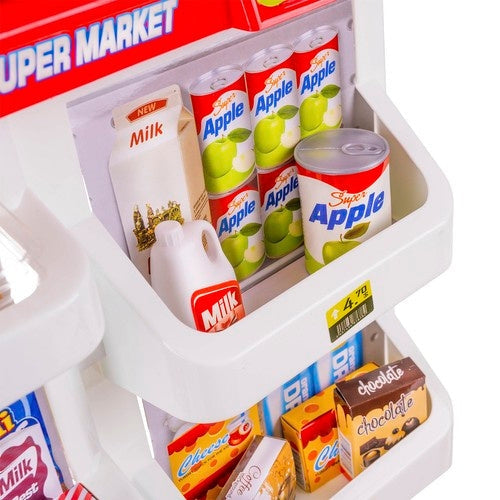 Leksaksbutikset med kassaapparat, skanner ljus/ljud & shoppingvagn