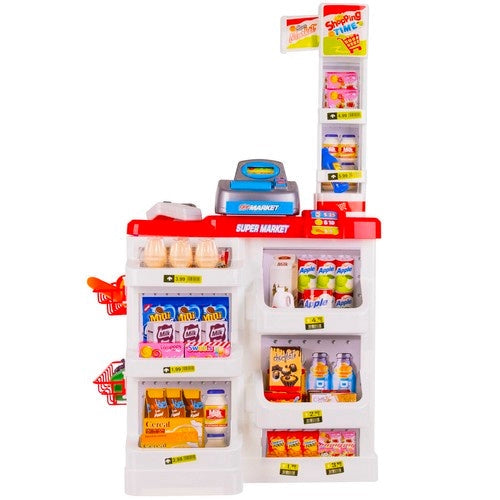 Leksaksbutikset med kassaapparat, skanner ljus/ljud & shoppingvagn
