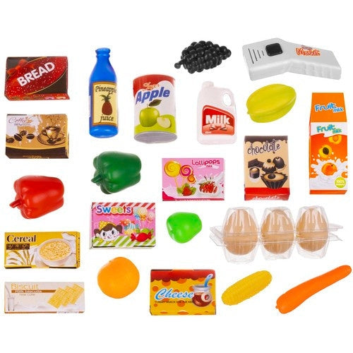 Leksaksbutikset med kassaapparat, skanner ljus/ljud & shoppingvagn
