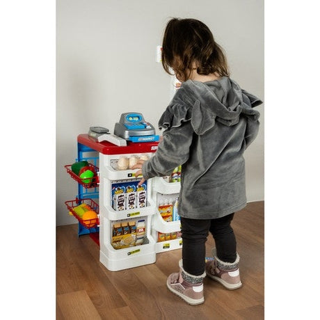 Leksaksbutikset med kassaapparat, skanner ljus/ljud & shoppingvagn
