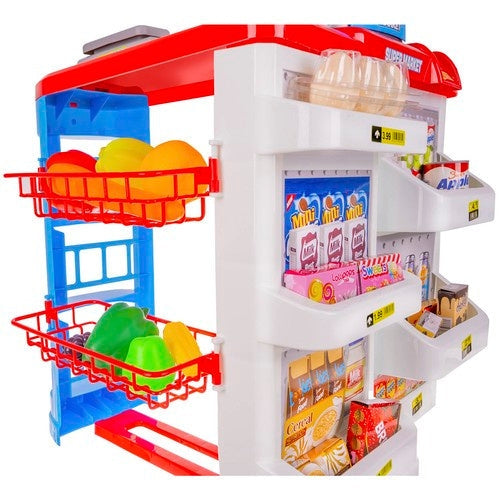 Leksaksbutikset med kassaapparat, skanner ljus/ljud & shoppingvagn