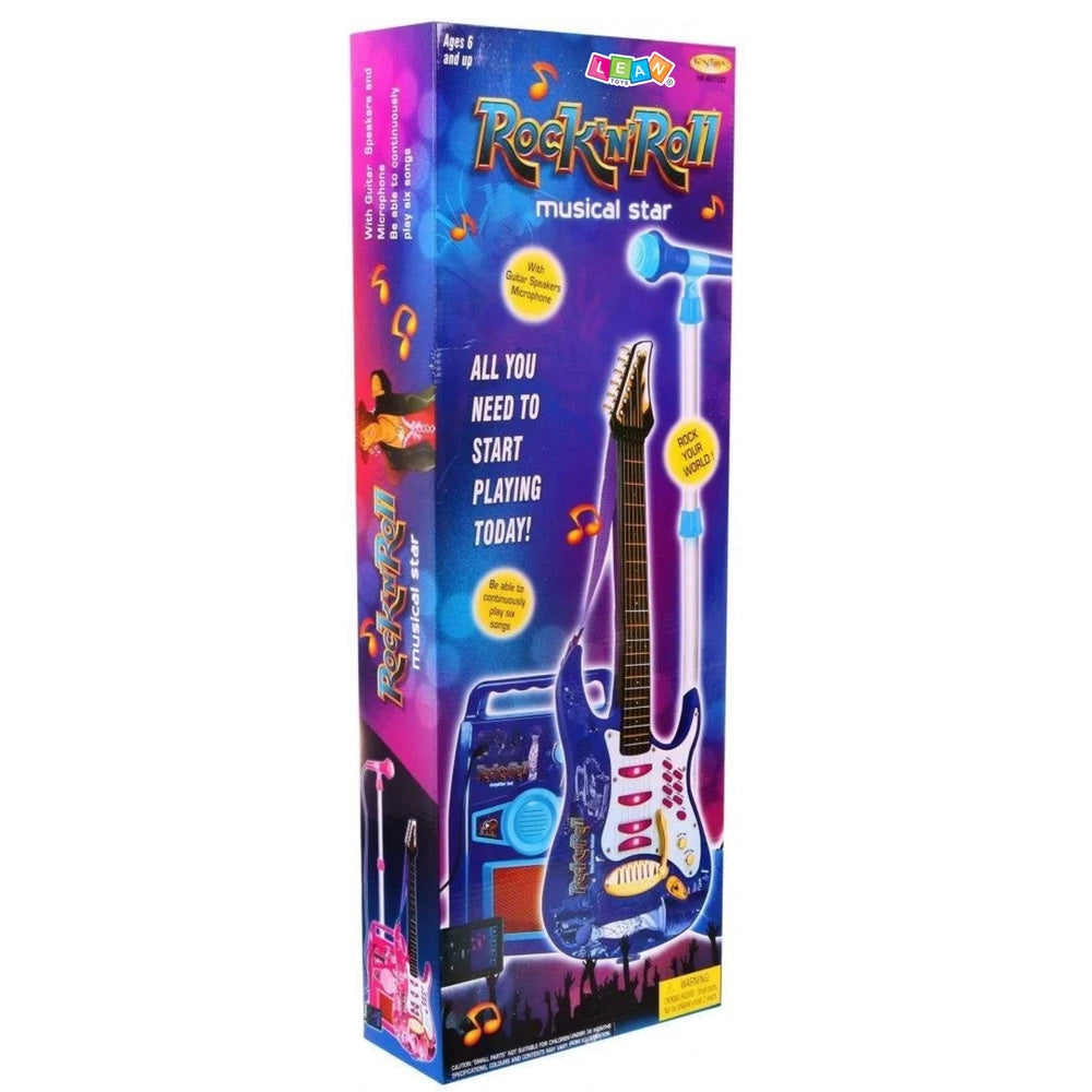 Leksakselgitarr rosa med mikrofon, stativ & förstärkare 72 cm