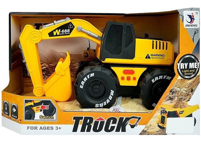 Leksaksgrävmaskin 24 cm med friktionsdrift, ljud & ljus, 3+ år
