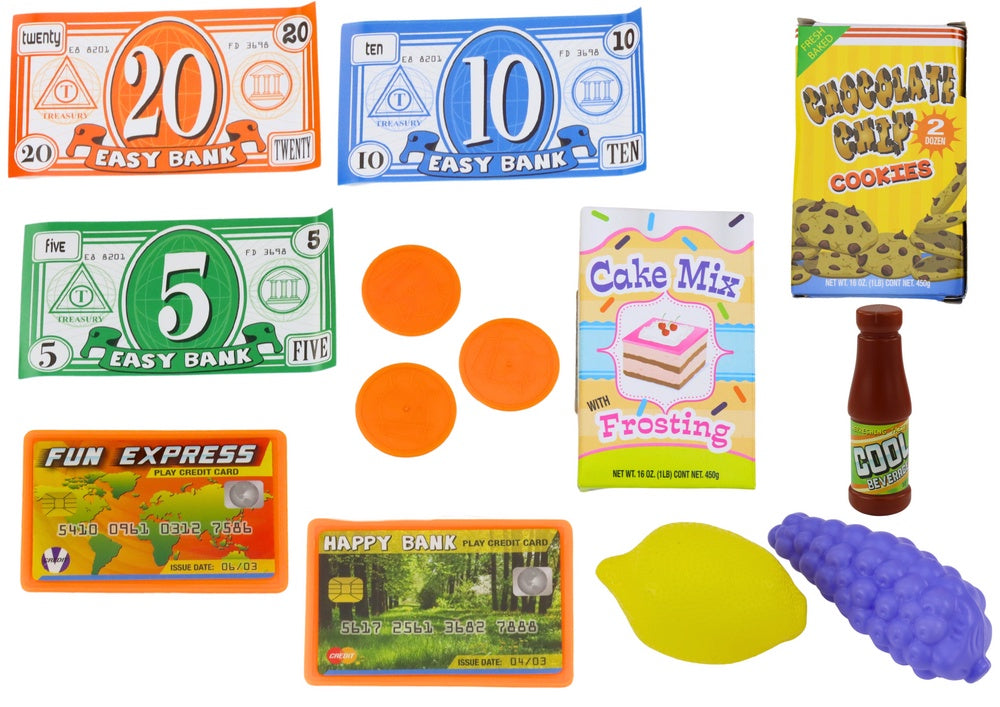Leksakskassaregister donutbutik med mikrovågsugn och tillbehör 3+