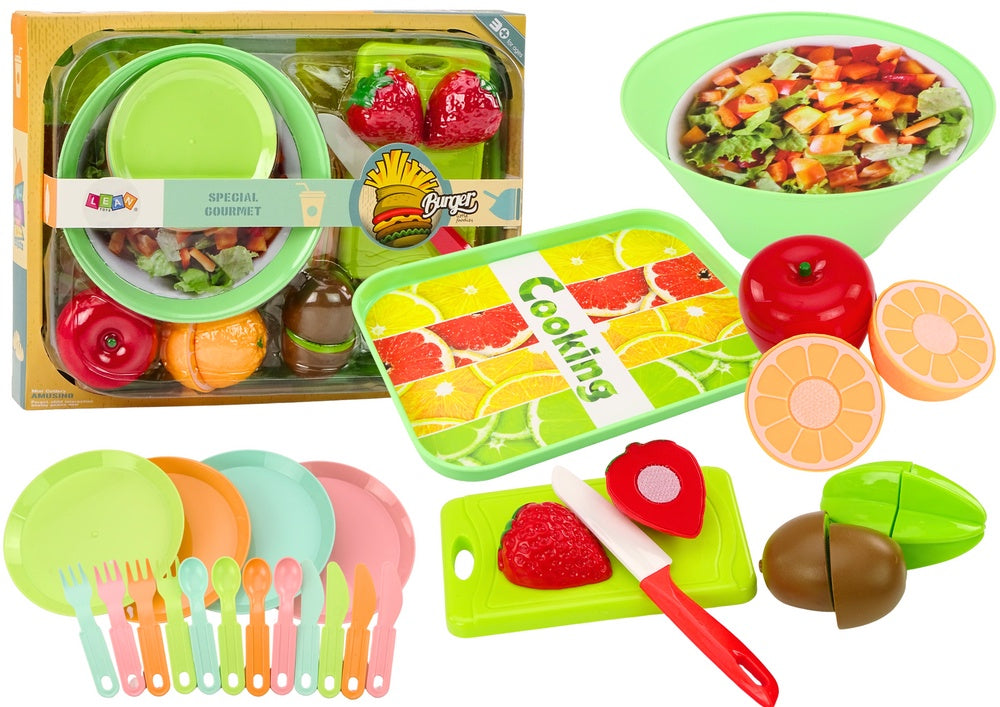Leksaksmat fruktskärningsset 25 delar med skärbräda och tallrikar