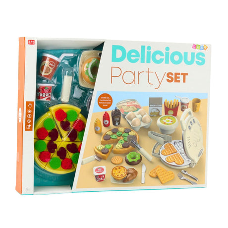 Leksaksmatlagning set 23 delar med våffeljärn, pizza och tillbehör