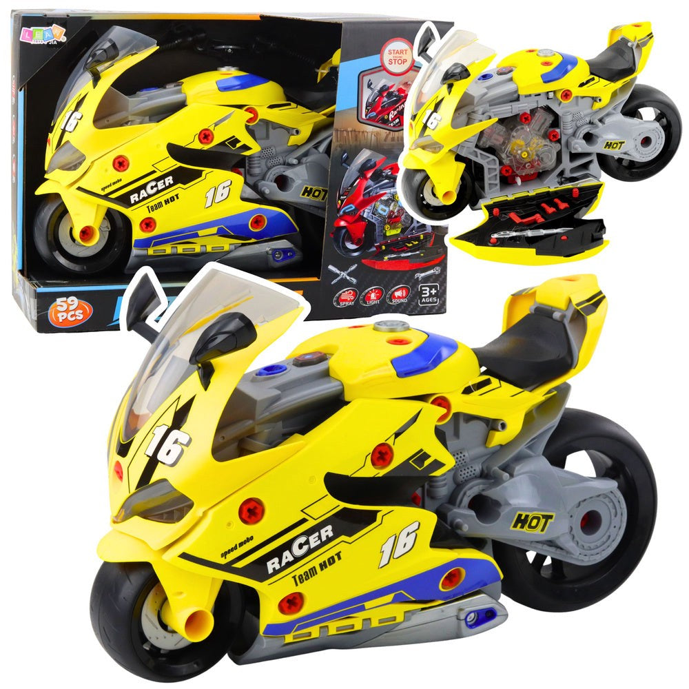 Leksaksmotorcykel 2-i-1 med verkstad ljus/ljud rökfunktion 43 cm