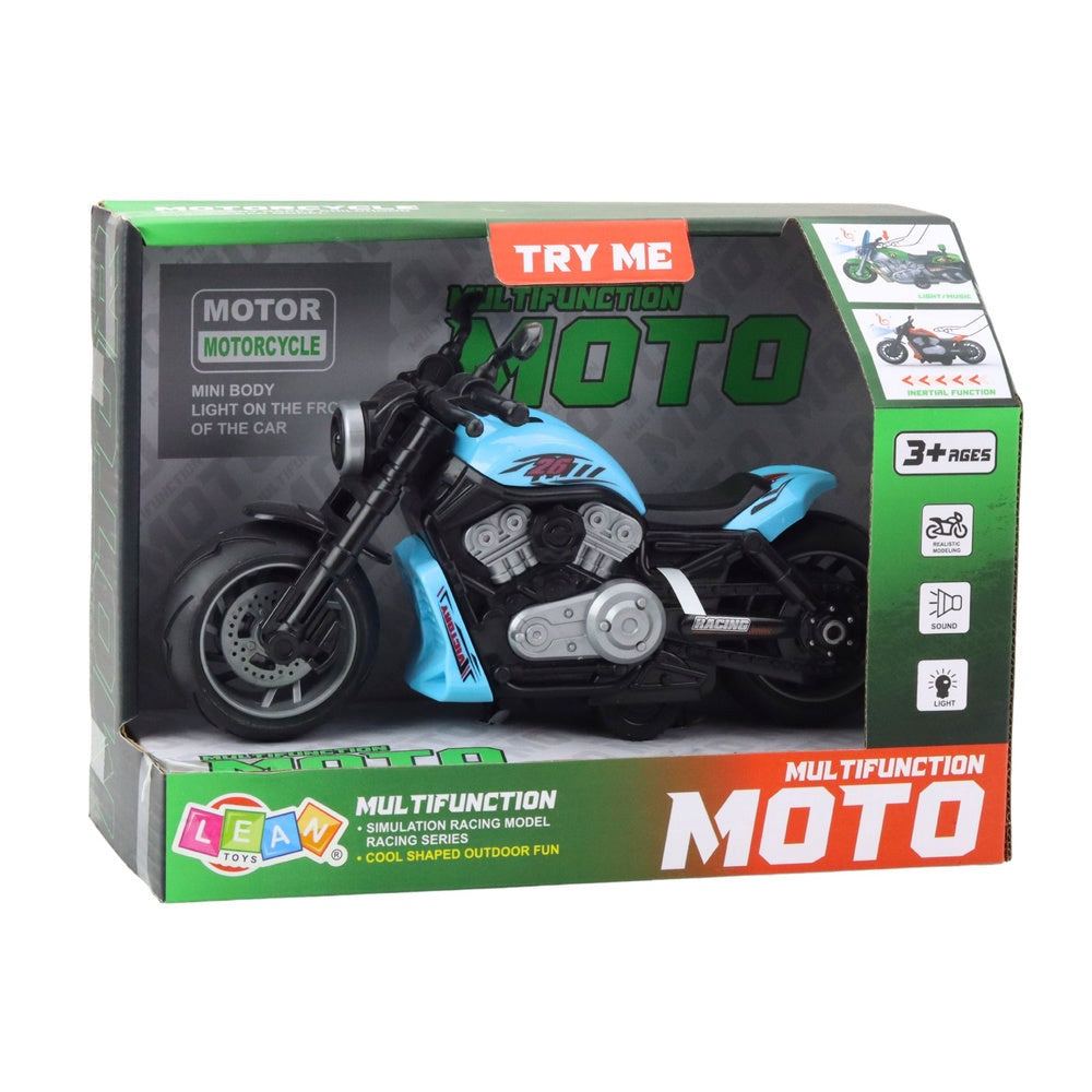 Leksaksmotorcykel i plast blå med ljus och ljud 22,5 cm