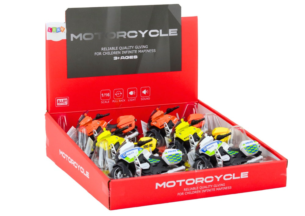 Leksaksmotorcykel med friktionsdrift 16 cm, 6-pack (slumpad design)