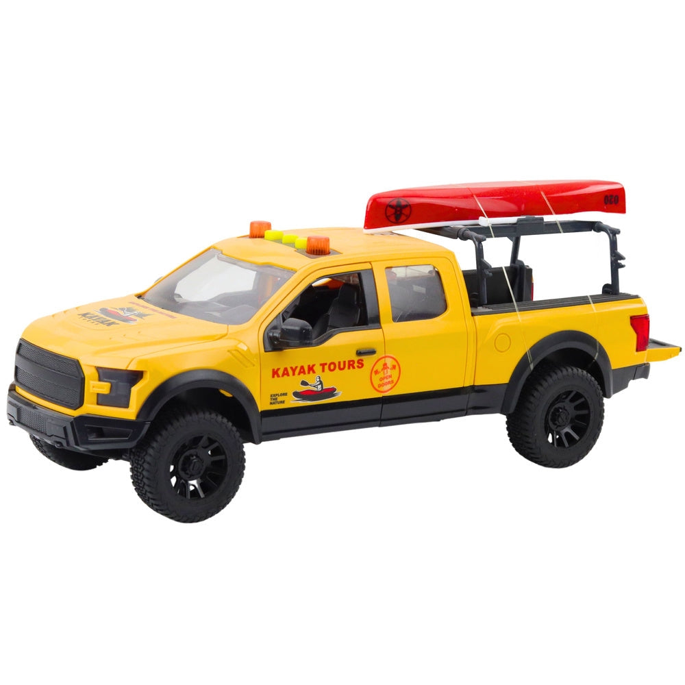 Leksaks off-road pickup 1:12 med avtagbar kajak, ljus & ljud 24 cm