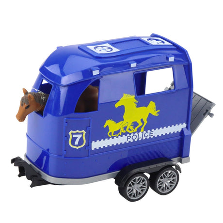 Leksakspolisbil off-road med hästsläp, ljus/ljud, hästfigur 40 cm