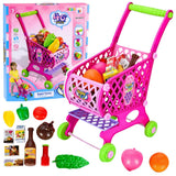 Leksaksshoppingvagn rosa med matvaror 46 delar, plast 52x37x26 cm