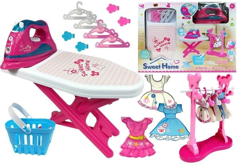 Leksaksstrykset rosa med strykjärn och strykbräda 40 cm, 3+ år