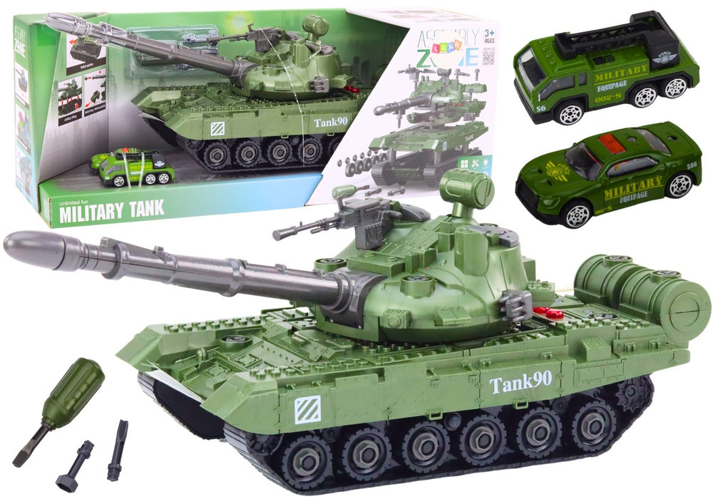 Leksakstank demonterbar 42 cm med ljus/ljud och 2 militärfordon