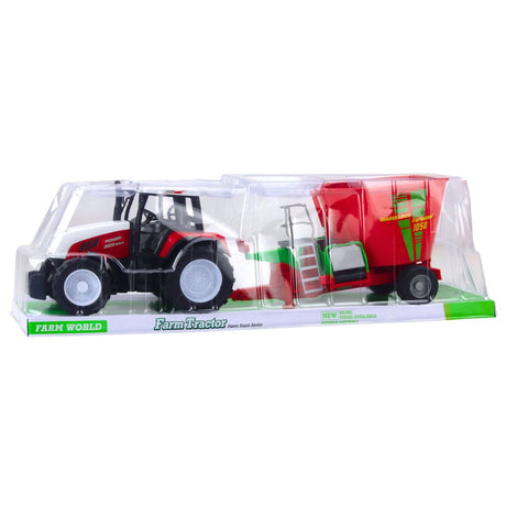 Leksakstraktor med släp och foderblandare 60 cm röd/vit plast