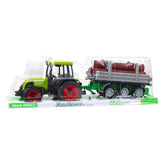 Leksakstraktor med timmertrailer och stockar 47 cm grön plast