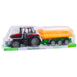 Leksakstraktor med trailer 46 cm röd traktor gul släp i plast