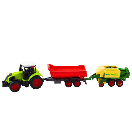 Leksakstraktor med trailer och balmaskin i plast 56 cm