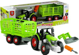 Leksakstraktor med trailer och skruvmejsel, demonterbar, 43 cm